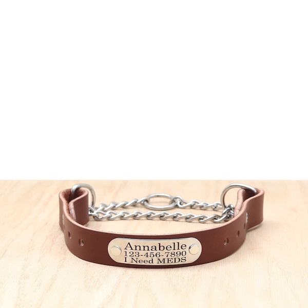 Personalized Brown Leather Martingale Collar | Full Grain Leather Dog Collar | Designer Dog Collar | Durable Dog Collar | Big Dog Collar