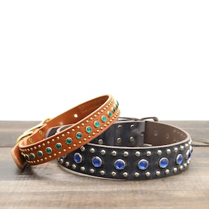 Hundehalsband aus Leder mit Nieten und Gürtelschnalle | Handgemachte benutzerdefinierte Lederhalsband | Hundehalsband aus echtem Leder | Bart-Muster