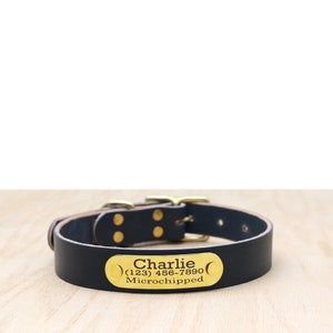 Navy Leather Dog Collar w Personalized Riveted Nameplate | Belt Buckle Collar | Durable Dog Collar | Big Dog Collar