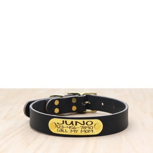 Collier pour chien en cuir noir avec plaque signalétique rivetée personnalisée | Collier avec boucle de ceinture | Collier pour chien durable | Collier pour grand chien