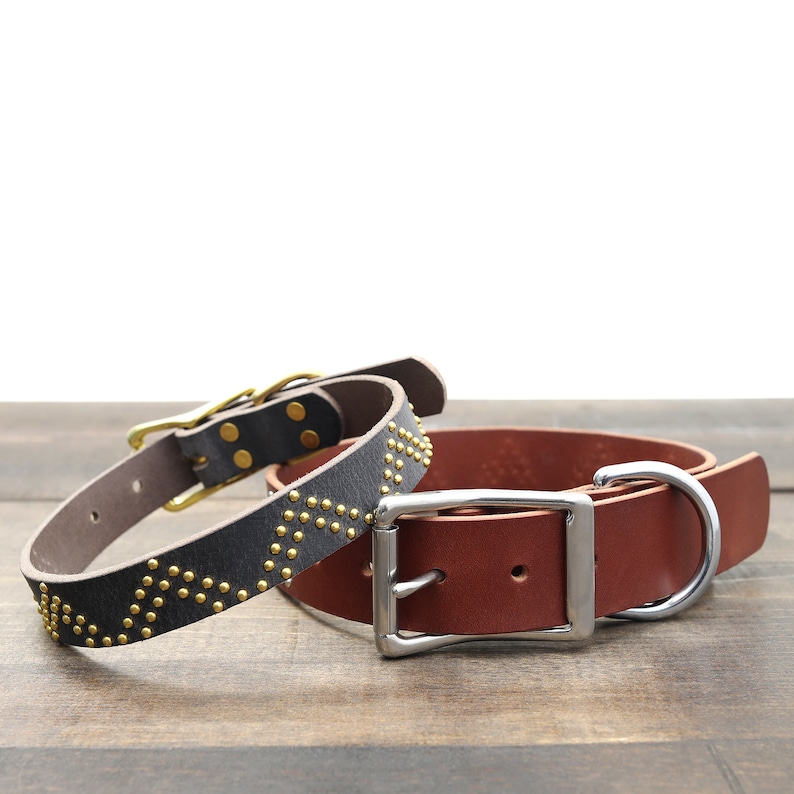Studded Leather Dog Collar W Belt Buckle Handmade Custom Etsy