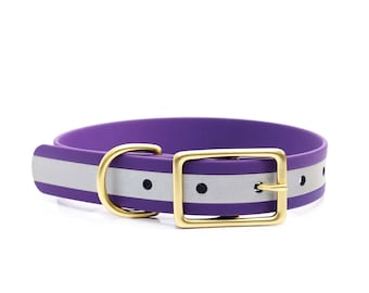 Collier pour chien avec boucle de ceinture réfléchissante mauve mat : imperméable, résistant aux odeurs, facile à nettoyer