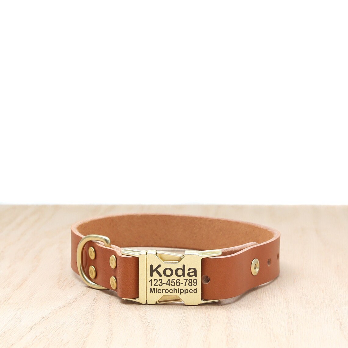 Personalized Tan Leather Dog Collar w Quick Release Handmade Etsy