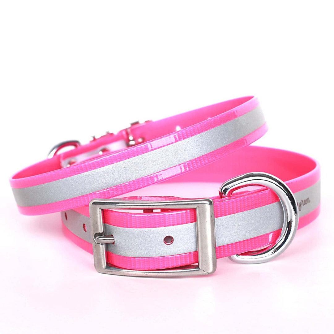 Visual Reference: Pink Shiny Reflective Waterproof Dog Collar