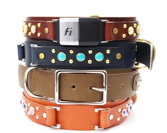Studded Fi Compatible Leather Dog Collar | 1.5" Belt Buckle Collar | Durable Dog Collar | Durango Kid Pattern | Fi Series 2 or 3