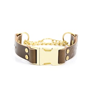 Olive Leather Quick Release Martingale Collar | Full Grain Leather Dog Collar | Training Dog Collar | Big Dog Collar