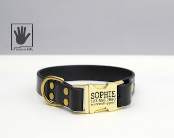 Black Waterproof Quick Release Dog Collar with Engraved Buckle: Easy Clean, Handmade, Biothane
