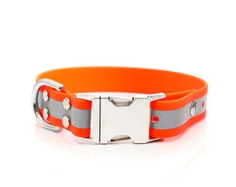 Collar reflectante naranja mate con liberación lateral para perros: fácil de limpiar, hecho a mano