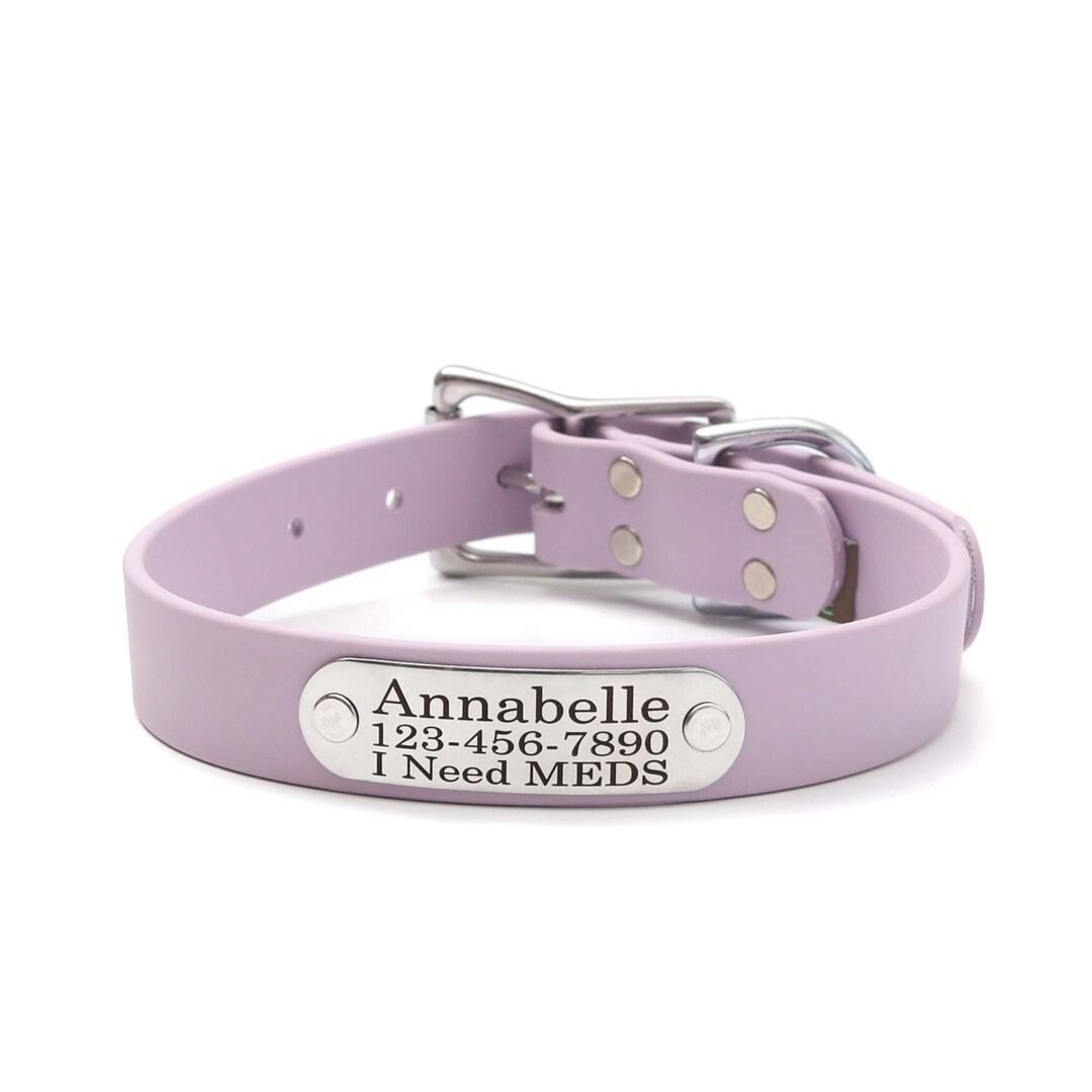 Personalized Waterproof Belt Buckle Dog Collar in Pastel Purple Dog