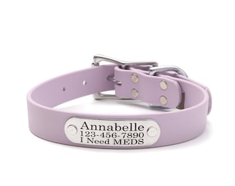 Collier pour chien personnalisé avec boucle de ceinture imperméable violet pastel avec plaque signalétique rivetée : fait main, facile à nettoyer