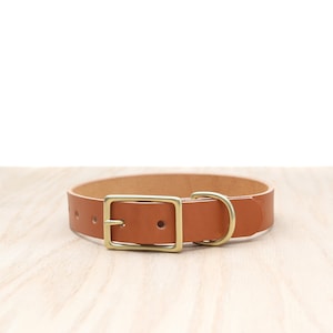 Custom Tan Leather Dog Collar | Belt Buckle Collar | Silver or Brass Hardware Option | Durable Dog Collar | Big Dog Collar