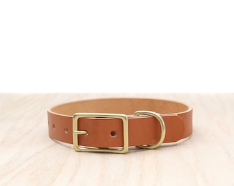 Custom Tan Leather Dog Collar | Belt Buckle Collar | Silver or Brass Hardware Option | Durable Dog Collar | Big Dog Collar