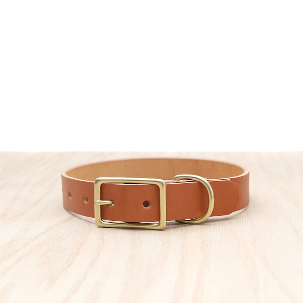 Custom Tan Leather Dog Collar | Belt Buckle Collar | Silver or Brass Hardware Option | Durable Dog Collar | Big Dog Collar