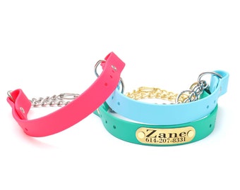 Collare per cani con catena impermeabile Martingale e targhetta rivettata: collare in Biothane fatto a mano