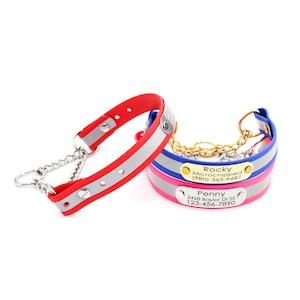 Personalized Matte Reflective Martingale w Engraved Nameplate - 8 Colors | High Visibility Waterproof Biothane Dog Collar | Training Collar