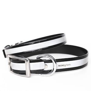 Black Shiny Reflective Waterproof Dog Collar | Biothane Collar w Belt Buckle Closure | Smell Resistant |  Smell Proof