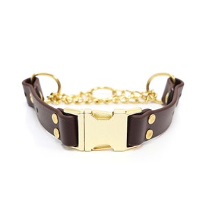 Braunes wasserdichtes Schnellverschluss Martingale Hundehalsband | Handgefertigtes Biothane Zugstopp | Stinksicheres alternatives Lederhalsband mit begrenztem Beleg