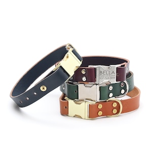 Leather Quick Release Collar w/ Personalized Buckle | Custom Full Grain Leather Dog Collar | Durable Dog Collar | 9 Leather Colors