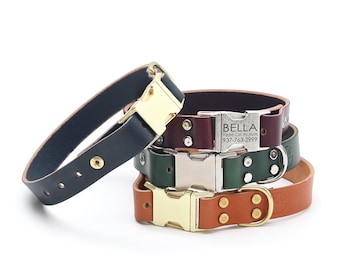 Leather Quick Release Collar w/ Personalized Buckle | Custom Full Grain Leather Dog Collar | Durable Dog Collar | 10 Leather Colors