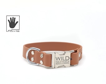 Mesa (hellbraun) wasserdichtes Halsband mit Schnellverschluss und gravierter Schnalle: Biothane, Easy Clean