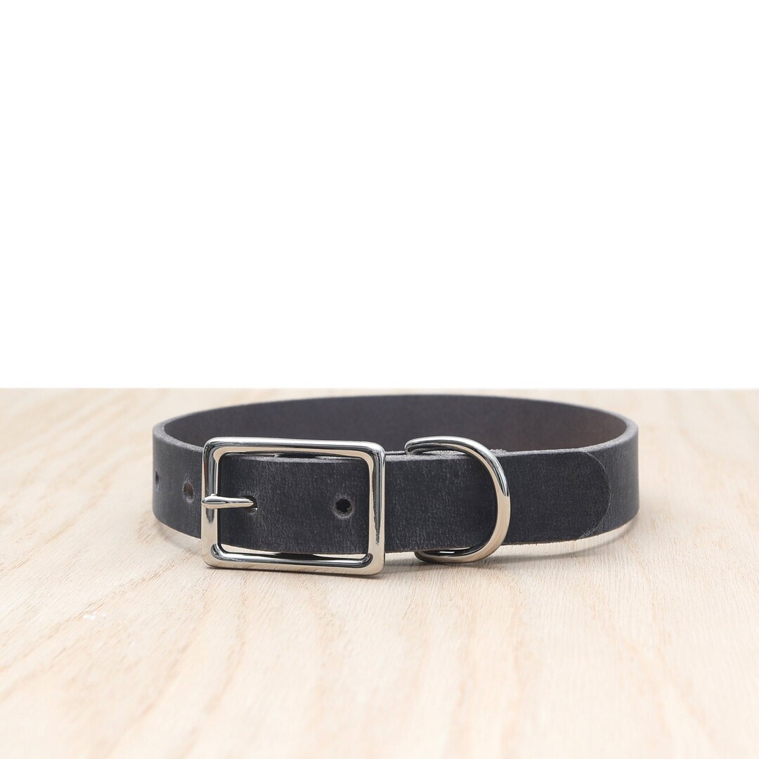Custom Grey Leather Dog Collar Belt Buckle Collar Silver or Brass