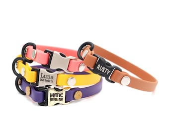 Collar de biotano impermeable para perro o gato con hebilla grabada y liberación rápida