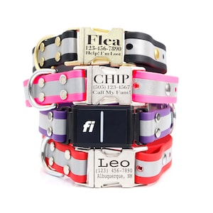 Fi Compatible Personalized REFLECTIVE Dog Collar | Engraved Buckle Dog Collar | GPS Dog Tracker Collar Band | Fi Series 2 or 3/3+