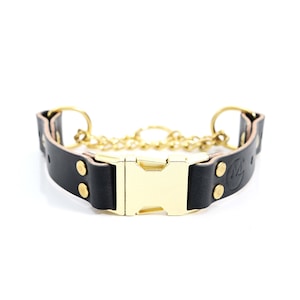 Black Leather Quick Release Martingale Collar | Full Grain Leather Dog Collar | Training Dog Collar | Big Dog Collar