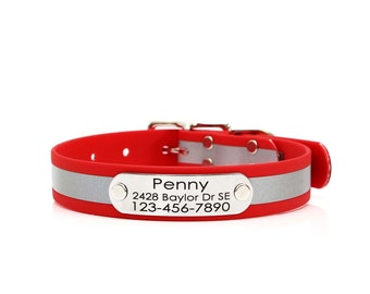 Personalized Red Matte Reflective Waterproof Belt Buckle Dog Collar | High Visibility Belt Buckle Collar | Smell Proof Biothane Dog Collar