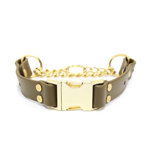 Olivfarbenes wasserdichtes Martingale-Schnellverschlusshalsband | Handgefertigtes Halsband aus Biothane | Geruchssichere Kragen | Leder Alternative Halsband