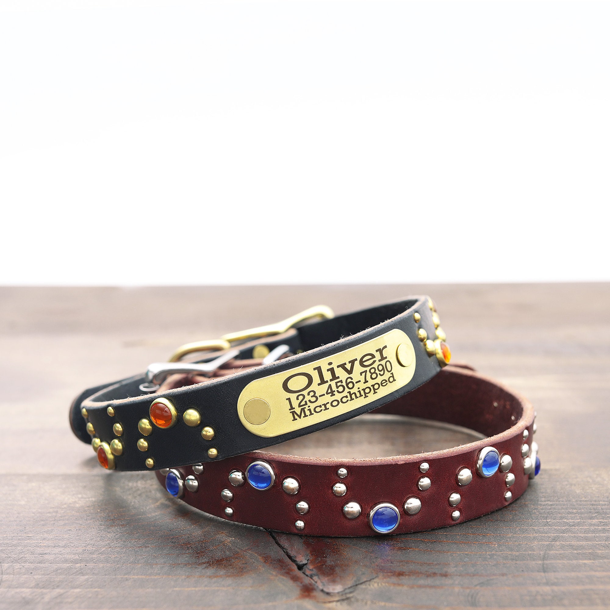 Studded Leather Dog Collar Full Grain Leather Dog Collar w Etsy
