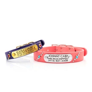 Waterdichte halsband met studs gepersonaliseerd geklonken naamplaatje – &quot;Comet&quot; | Handgemaakte biothane-halsband met edelsteen naar keuze
