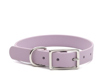Collier pour chien avec boucle de ceinture imperméable violet pastel : biothane fait main, facile à nettoyer, résistant aux odeurs