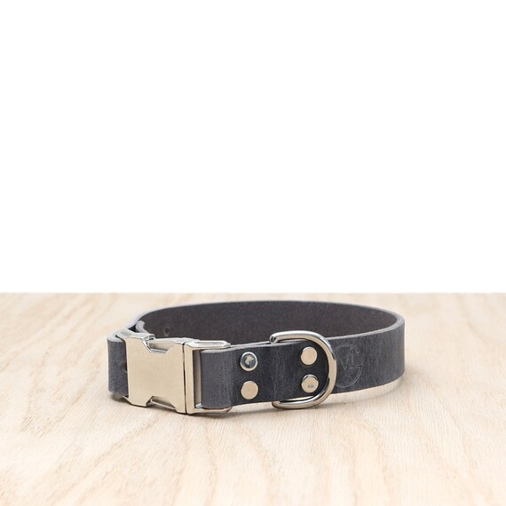 Grey Leather Dog Collar W Quick Release Buckle Handmade Etsy