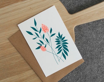 Greeting Card / Wildflowers / Riso Art Print / neon