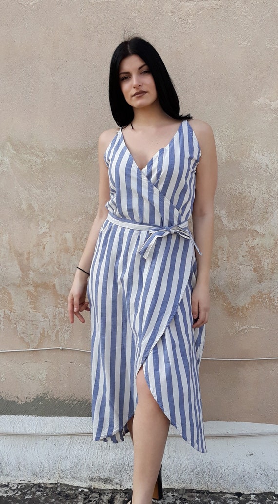 blue and white striped summer dress