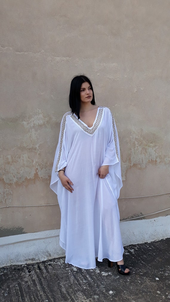 Ancient Greeak White Dress Maxi Dress summer Kaftan Plus Size Dress Plus Size Kimono Dress Oversized White Dress Meander Lace Dress Etsy