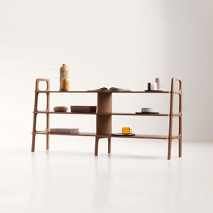 Wide Mid Century Modern Bookcase, Custom bookcase, Walnut bookcase, Home Office, Ladder bookshelf, Mid century bookcase