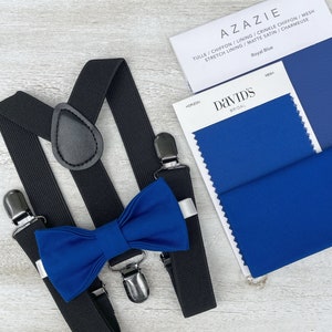 Royal Blue Bow Tie & Black Suspenders , Men&#39;s pocket square , Boy&#39;s Ring Bearer gift , Groomsmen Gift , Wedding Groom outfit