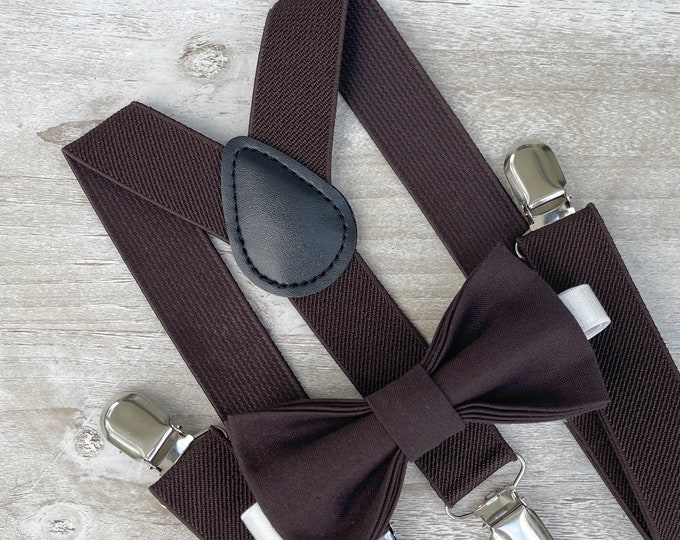 Coffee Brown Bow Tie & Suspenders , Men's bow tie  , Boy's Ring Bearer gift , Groomsmen Gift , Wedding Groom outfit , Prom Formal Wear