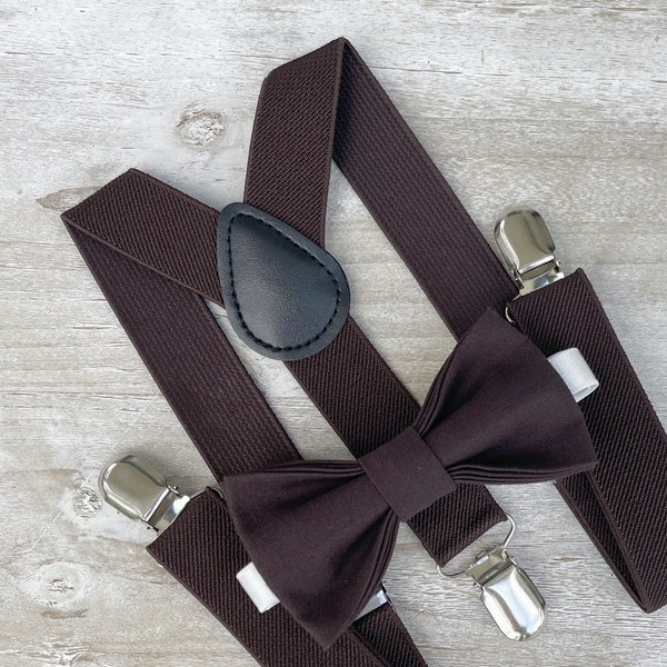 Coffee Brown Bow Tie & Suspenders , Men's bow tie  , Boy's Ring Bearer gift , Groomsmen Gift , Wedding Groom outfit , Prom Formal Wear