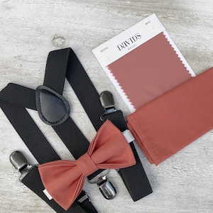 Sedona Bow Tie & Black Suspenders , Groom braces , Men&#39;s pocket square , Boy&#39;s Ring Bearer gift , Groomsmen Wedding outfit