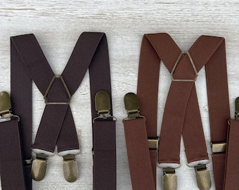 Brown SUSPENDERS , Wedding Groomsmen Rustic Suspenders , x - back Mens suspenders , Boys Ring bearer Baby Outfit , Cake smash outfit