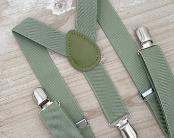 Moss Green Suspenders , Eucalypt Suspenders , Toddler Suspenders , Boy's Ring bearer Newborn Baby Suspenders