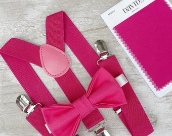 Fuchsia Pinke Fliege und Hosenträger, Einstecktuch für Herren, Ringträgergeschenk für Jungen, Geschenk für Trauzeugen, Outfit für den besten Mann bei der Hochzeit