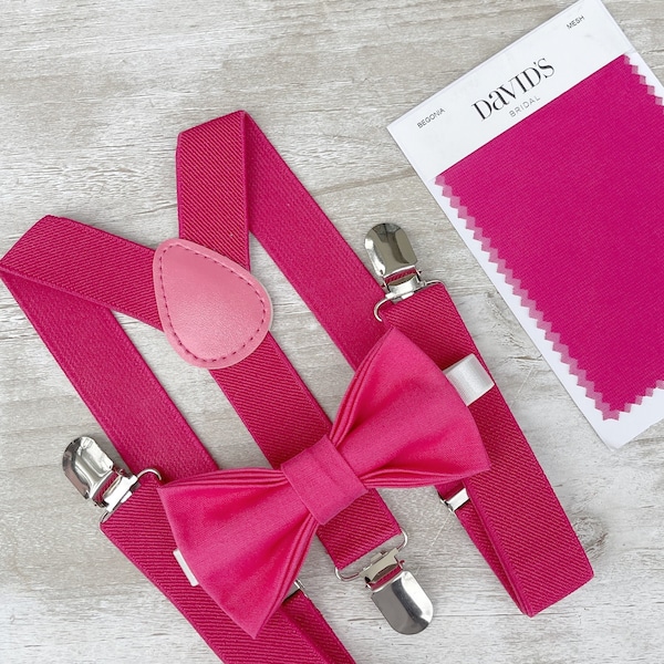 Fuchsia Pinke Fliege und Hosenträger, Einstecktuch für Herren, Ringträgergeschenk für Jungen, Geschenk für Trauzeugen, Outfit für den besten Mann bei der Hochzeit