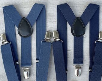 Navy Blue Suspenders , Groomsmen Steel Suspenders , Wedding outfit , Men's Marine suspenders , Boy's Ring bearer  gift , Newborn Suspenders