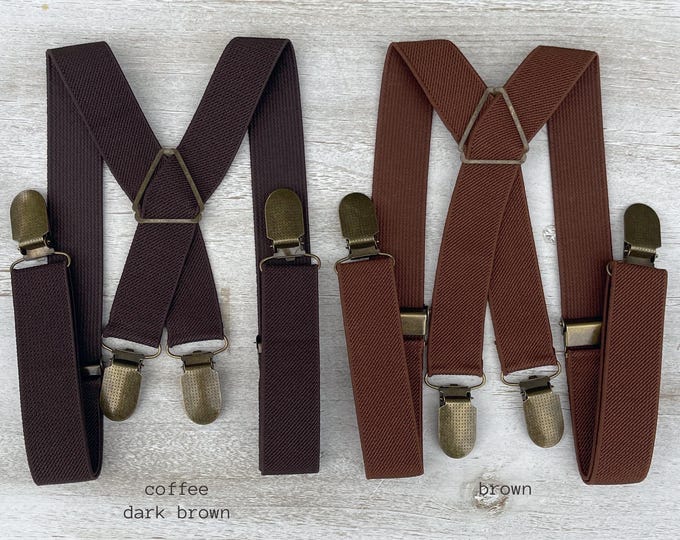 Brown Suspenders, X - Back Braces, Groomsmen Gift, Boho Rustic Wedding , Formal Wedding Party, Ring Bearer Outfit
