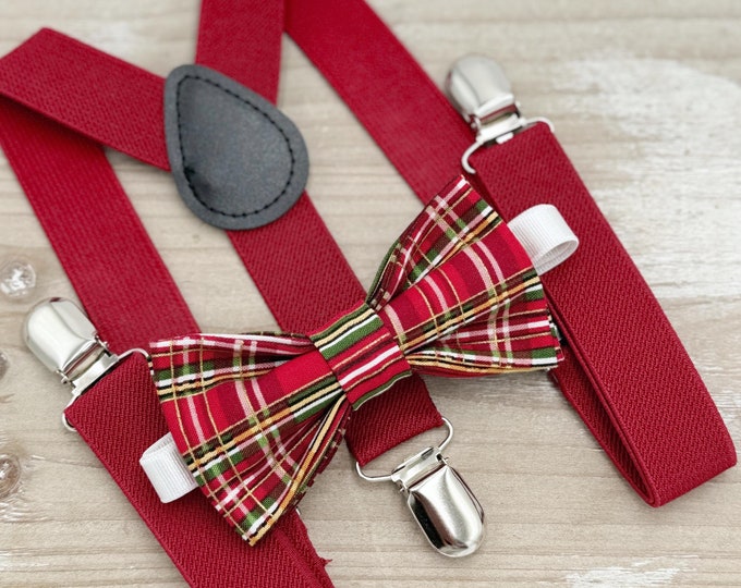 Tartan Bow tie & Suspenders | Holiday Bowtie | Costume Outfit | Christmas Bow Tie | Photo Prop Outfit
