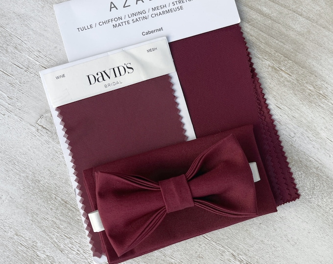Cabernet Bow Tie & Pocket Square, Wine Bowtie Set, handkerchief, Groomsman Gift, Ring Bearer Outfit, Rustic Boho Wedding, All Sizes Men Boys